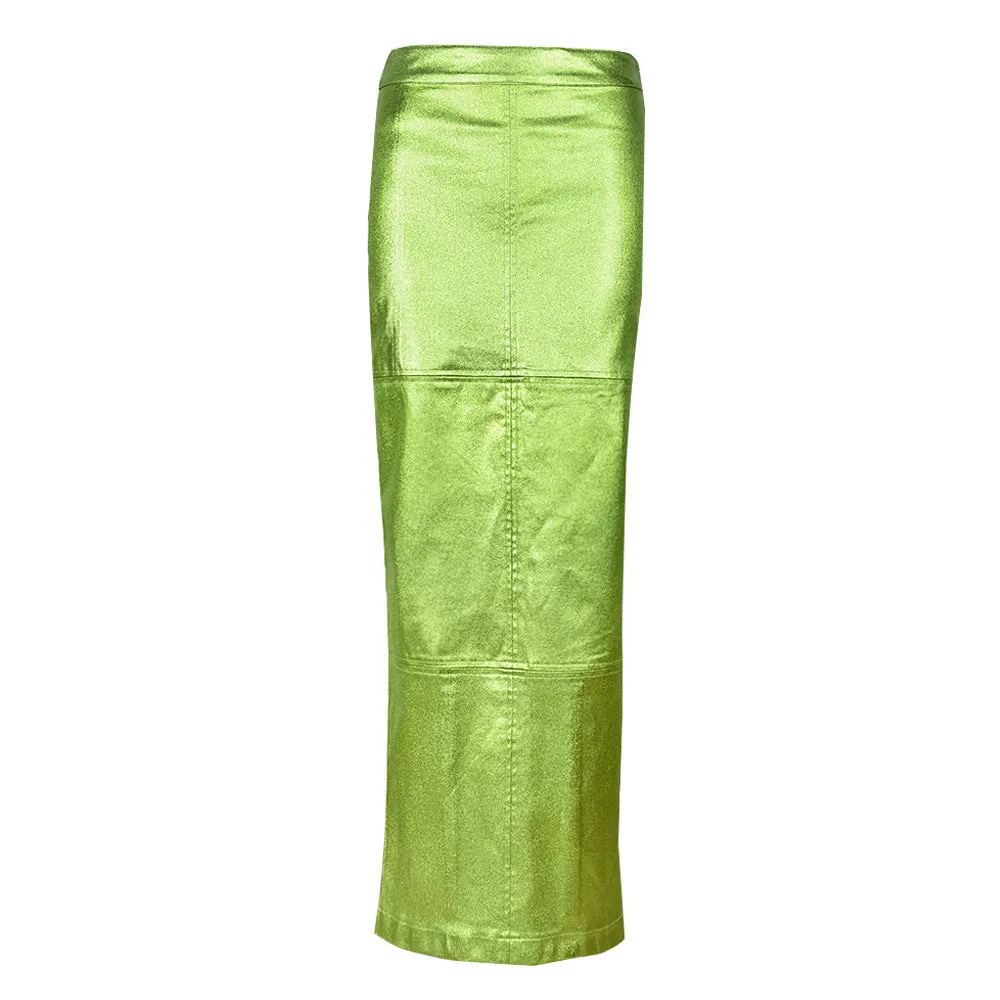 Sexy Metallic Green Bodycon Midi Skirt