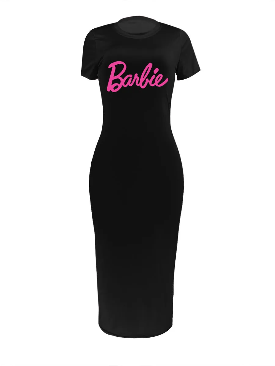 Sexy Pink & Black Bodycon Midi Dress