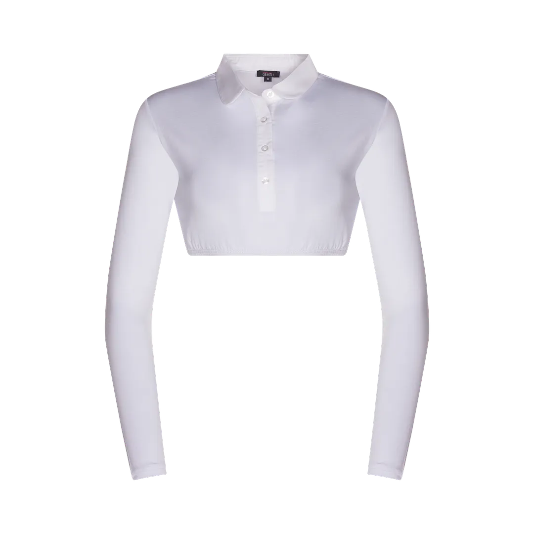 SH323 - long sleeve crop shell, round woven collar, viscose