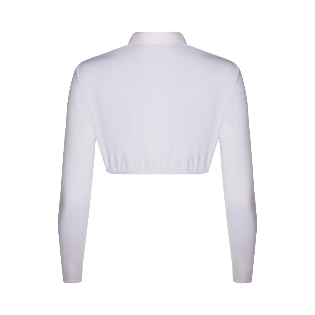 SH323 - long sleeve crop shell, round woven collar, viscose