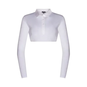 SH323 - long sleeve crop shell, round woven collar, viscose