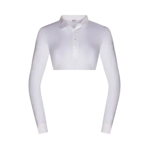 SH324 - long sleeve crop shell, woven cuff and round collar, viscose