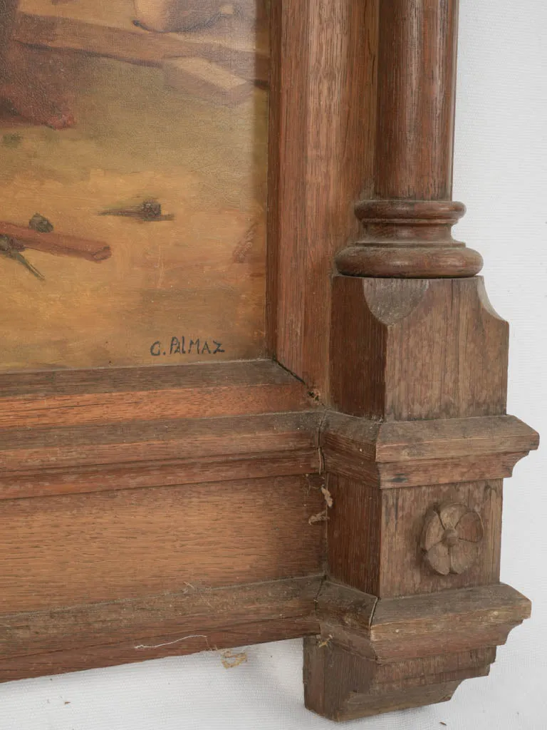 Signed C. Palmaz – Religious Oil Painting on Tole with Elaborate Carved Oak Frame 47¼" x 28¼"