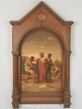 Signed C. Palmaz – Religious Oil Painting on Tole with Elaborate Carved Oak Frame 47¼" x 28¼"