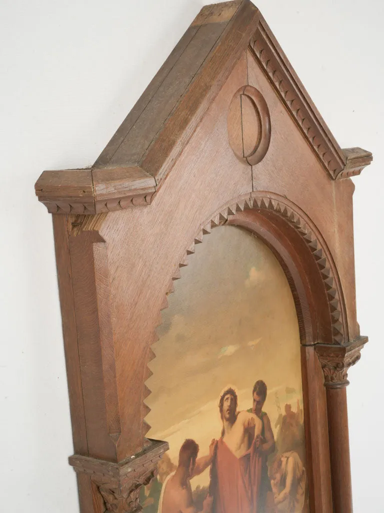 Signed C. Palmaz – Religious Oil Painting on Tole with Elaborate Carved Oak Frame 47¼" x 28¼"