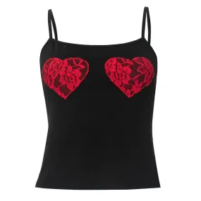 Sleeveless Crop Top with Heart Lace Embroidered Sexy Camisole Tank Tops Cute Summer Clothes for Women Y2k P85-AI10