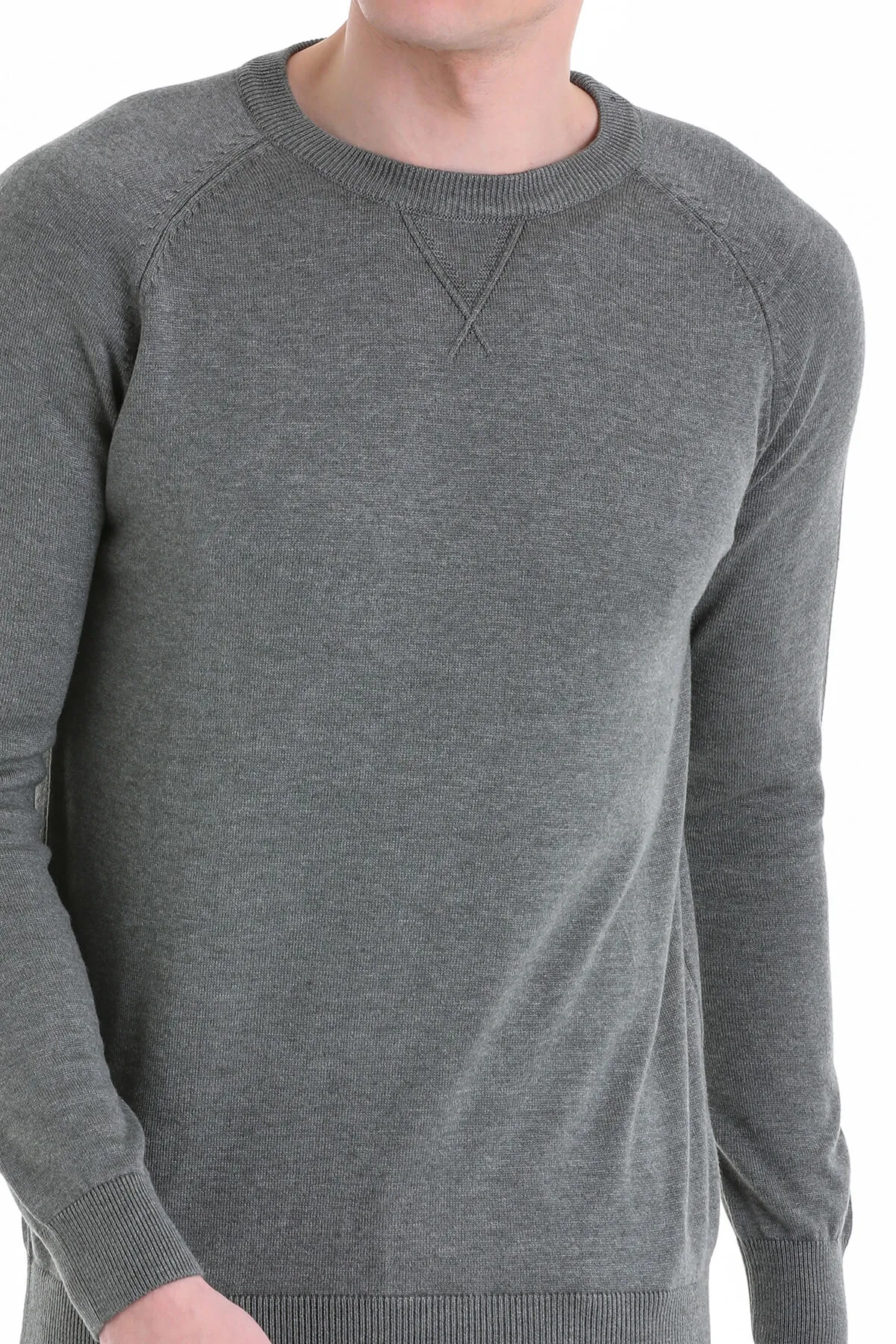 Slim Fit Light Khaki Cotton Blend Crewneck Sweater