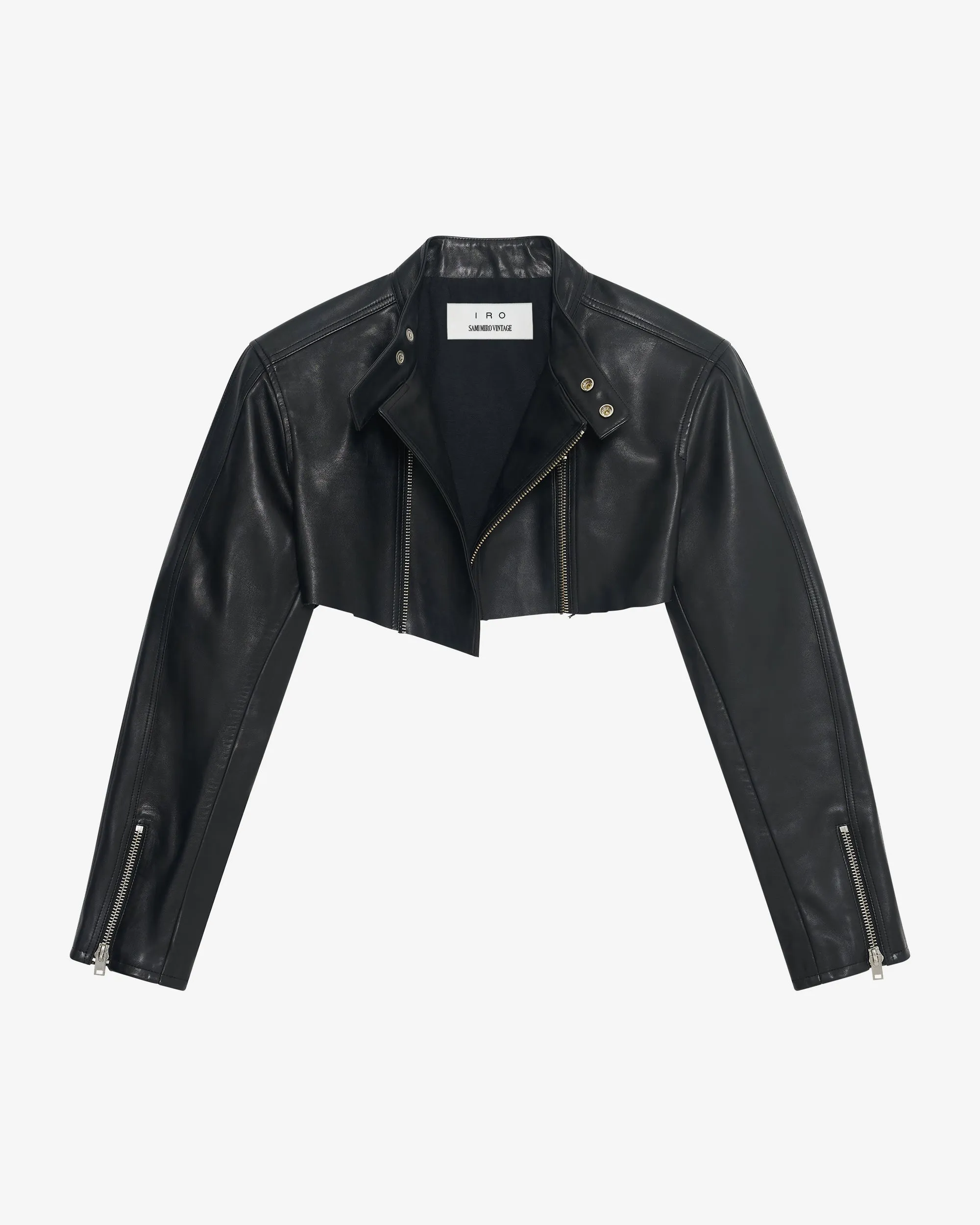 SMV X IRO BLACK LEATHER CROP MOTO JACKET