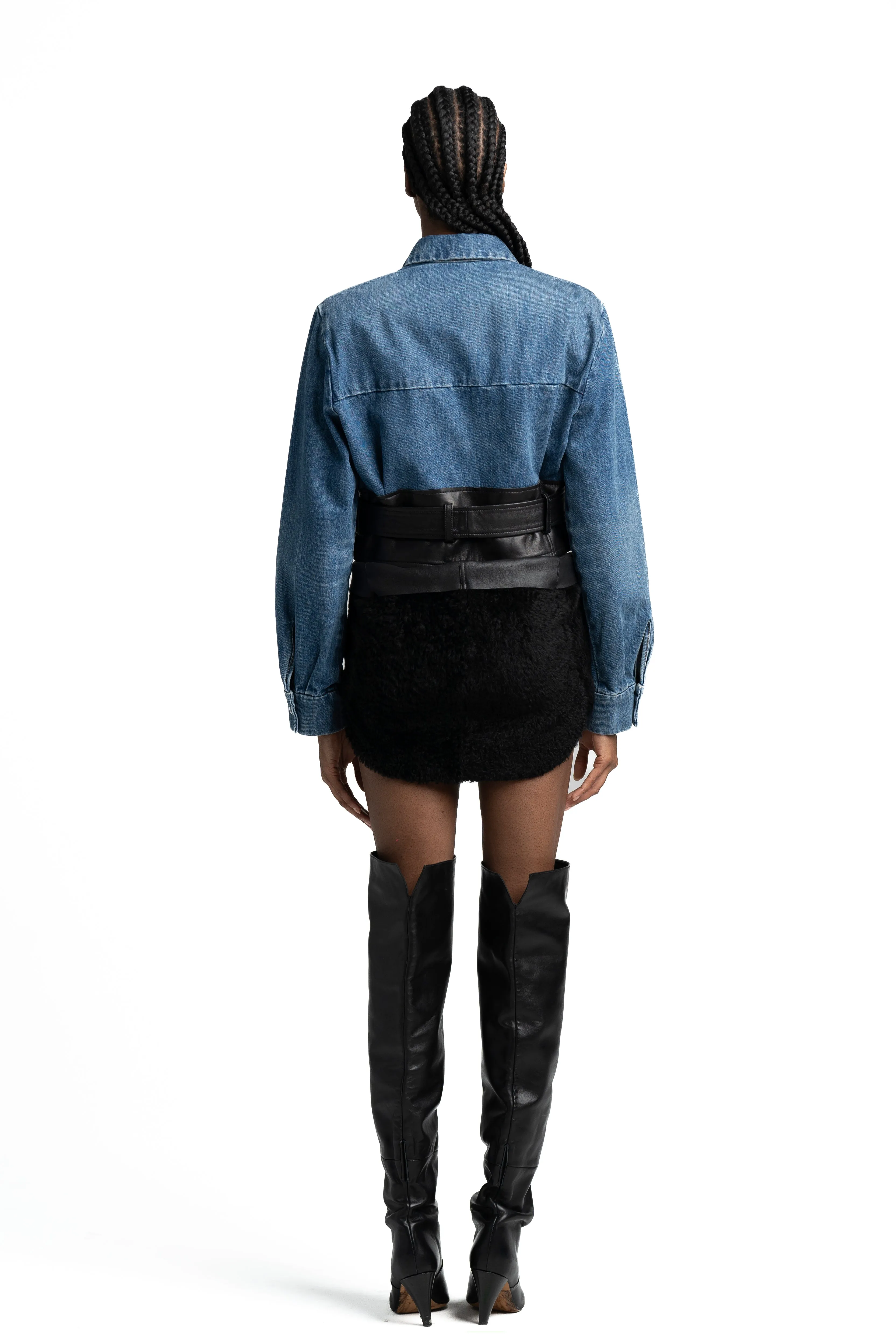 SMV X IRO DENIM LEATHER CROP SHIRT