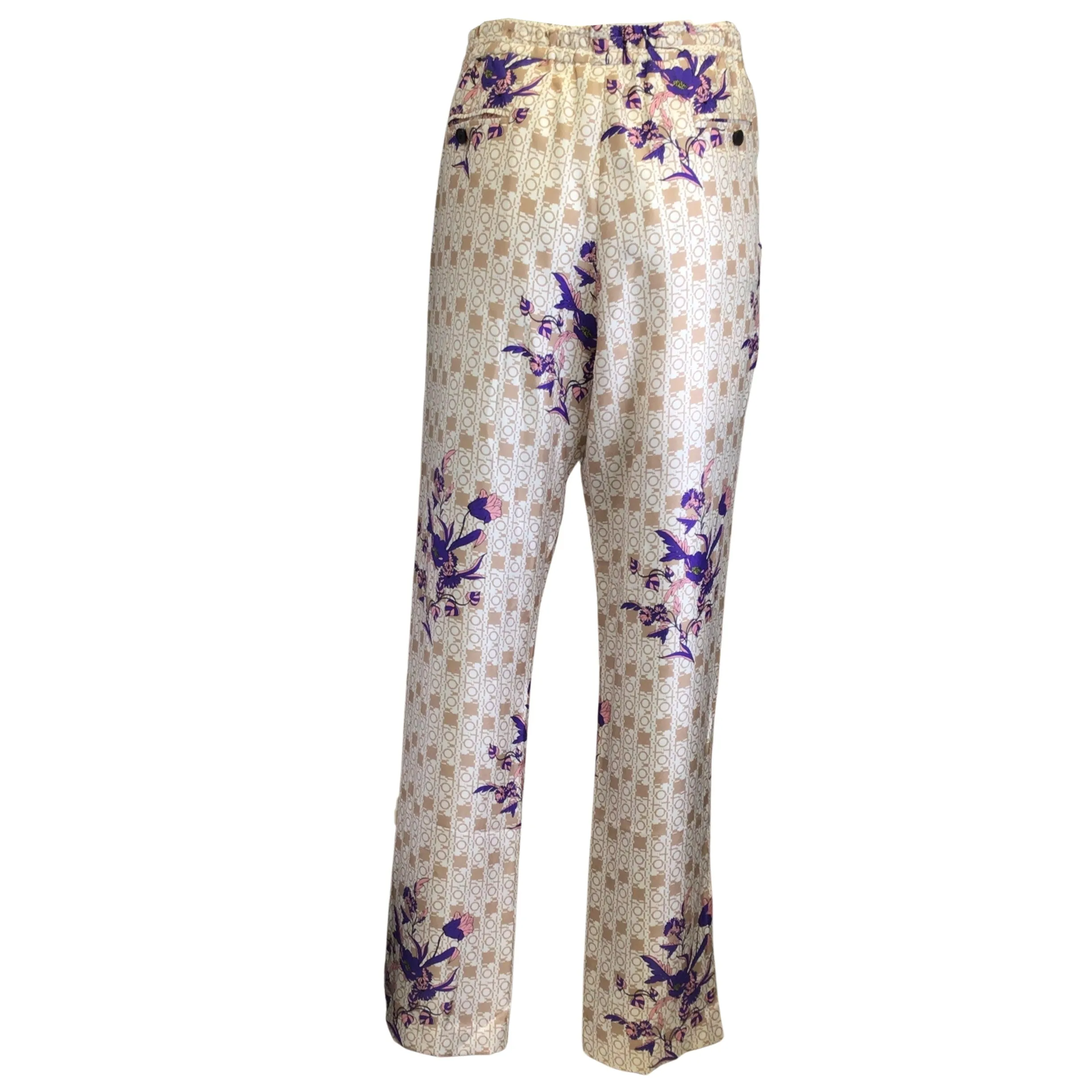 Snow Xue Gao Beige / Purple Multi Bleeker Floral Print Silk Pants