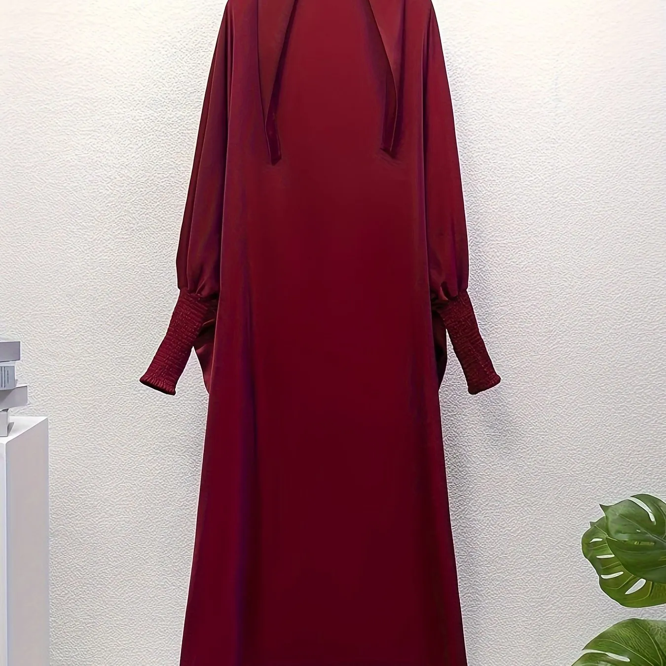 Solid Color Crew Neck Kaftan Dress, Modest Batwing Sleeve Maxi Dress, Women's Clothing