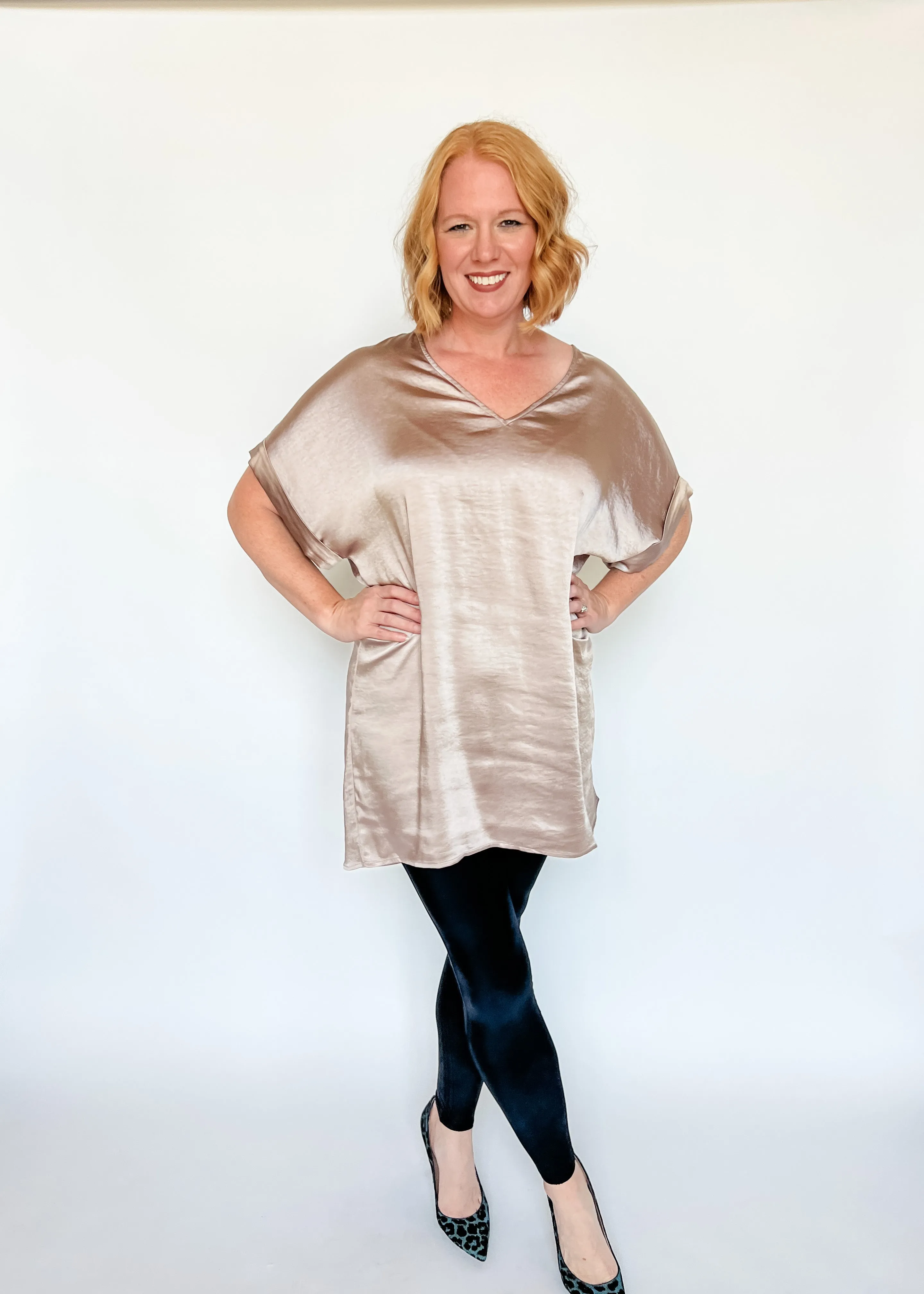 Sophia Satin Tunic Dress - Mocha