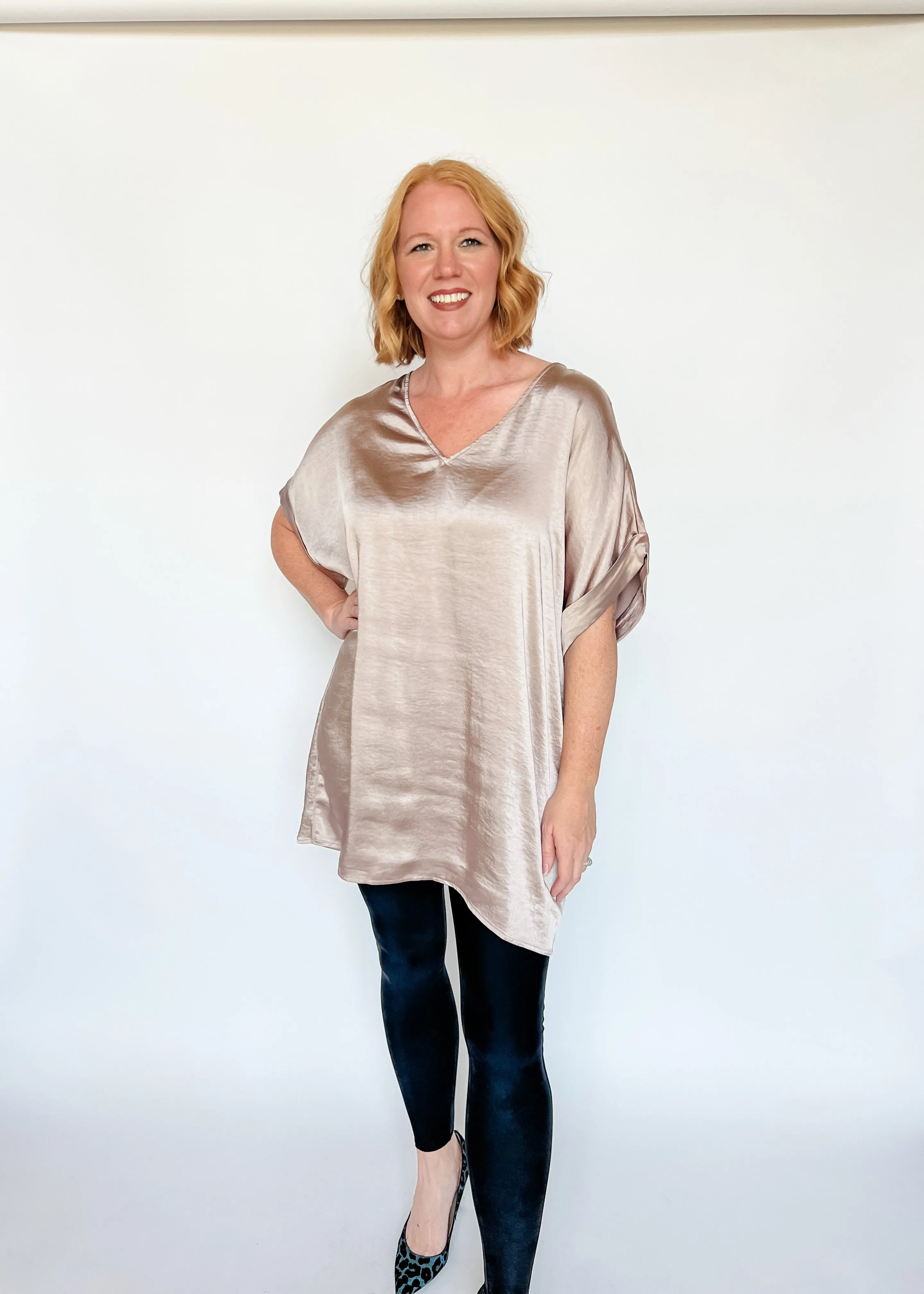 Sophia Satin Tunic Dress - Mocha