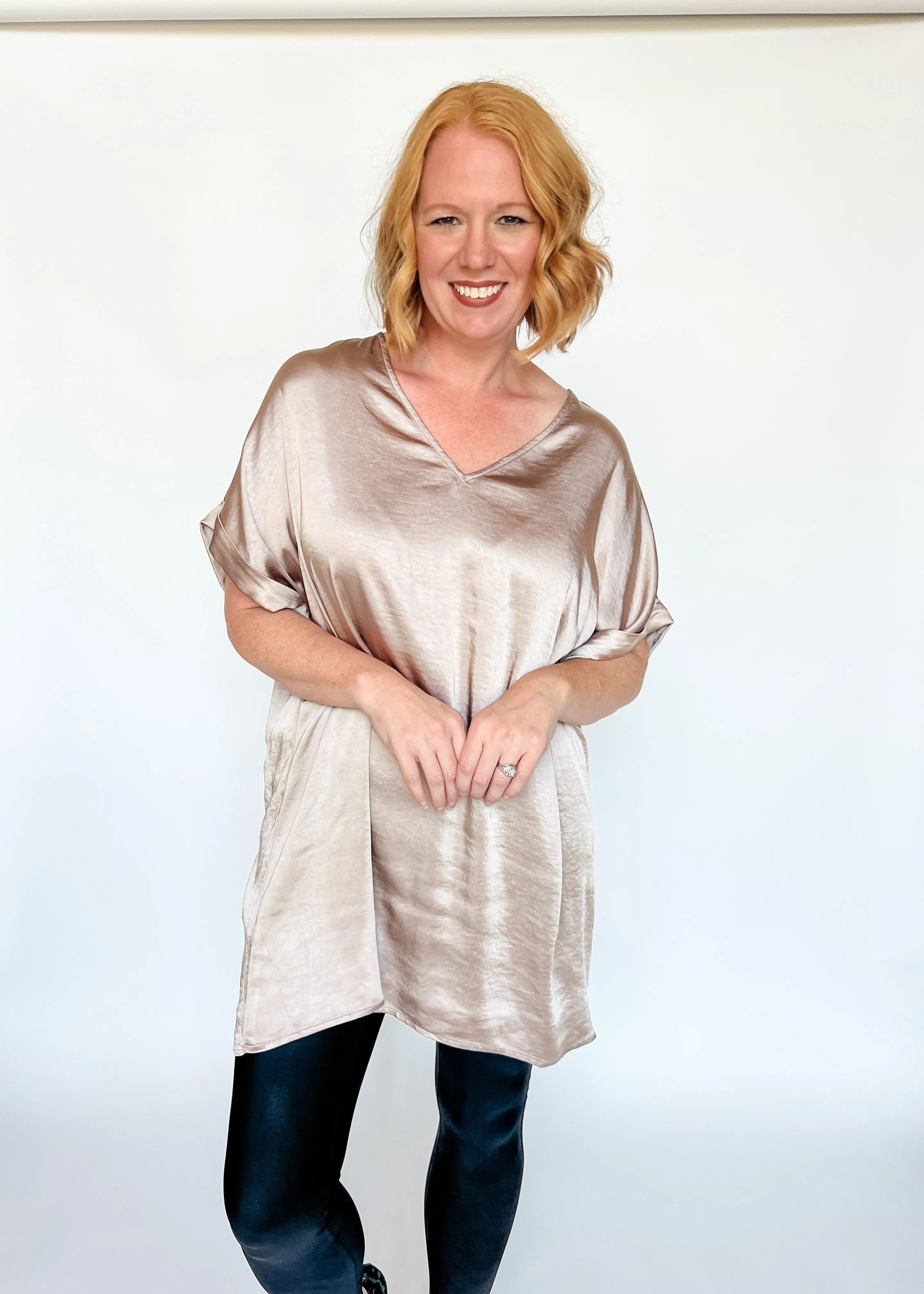 Sophia Satin Tunic Dress - Mocha