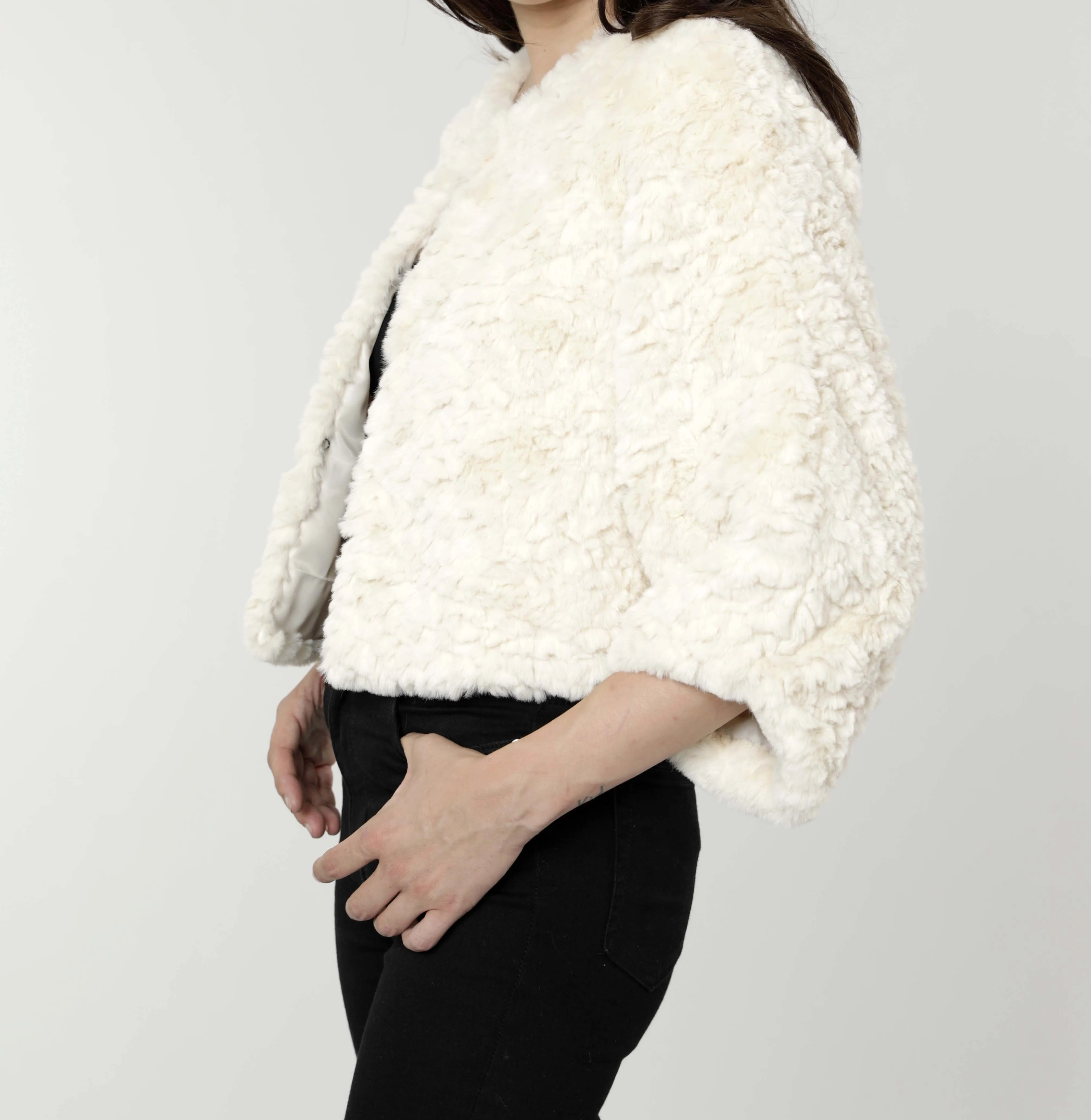 Textured Cropped Faux Fur Jacket