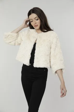 Textured Cropped Faux Fur Jacket