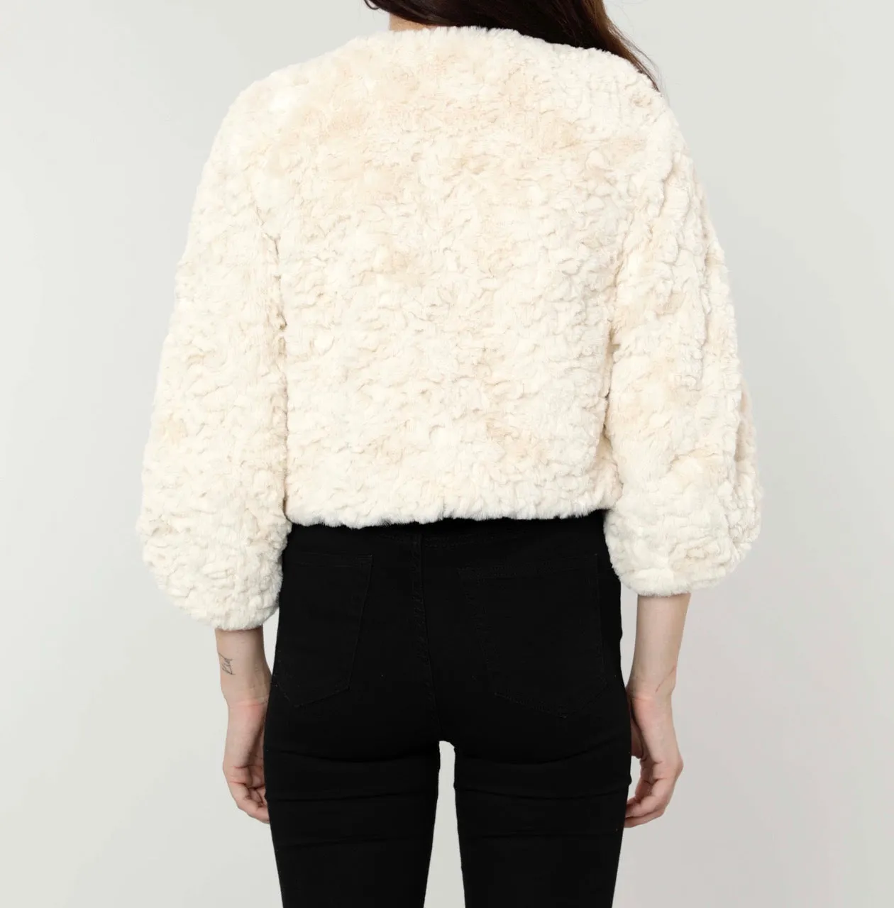 Textured Cropped Faux Fur Jacket