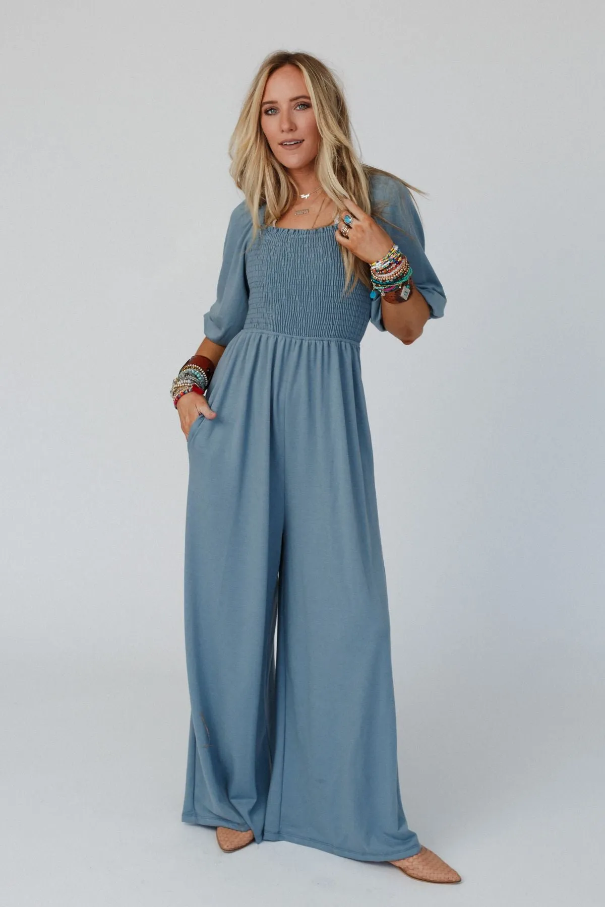 The Nest Nick Of Time Smocked Jumpsuit - Gunmetal