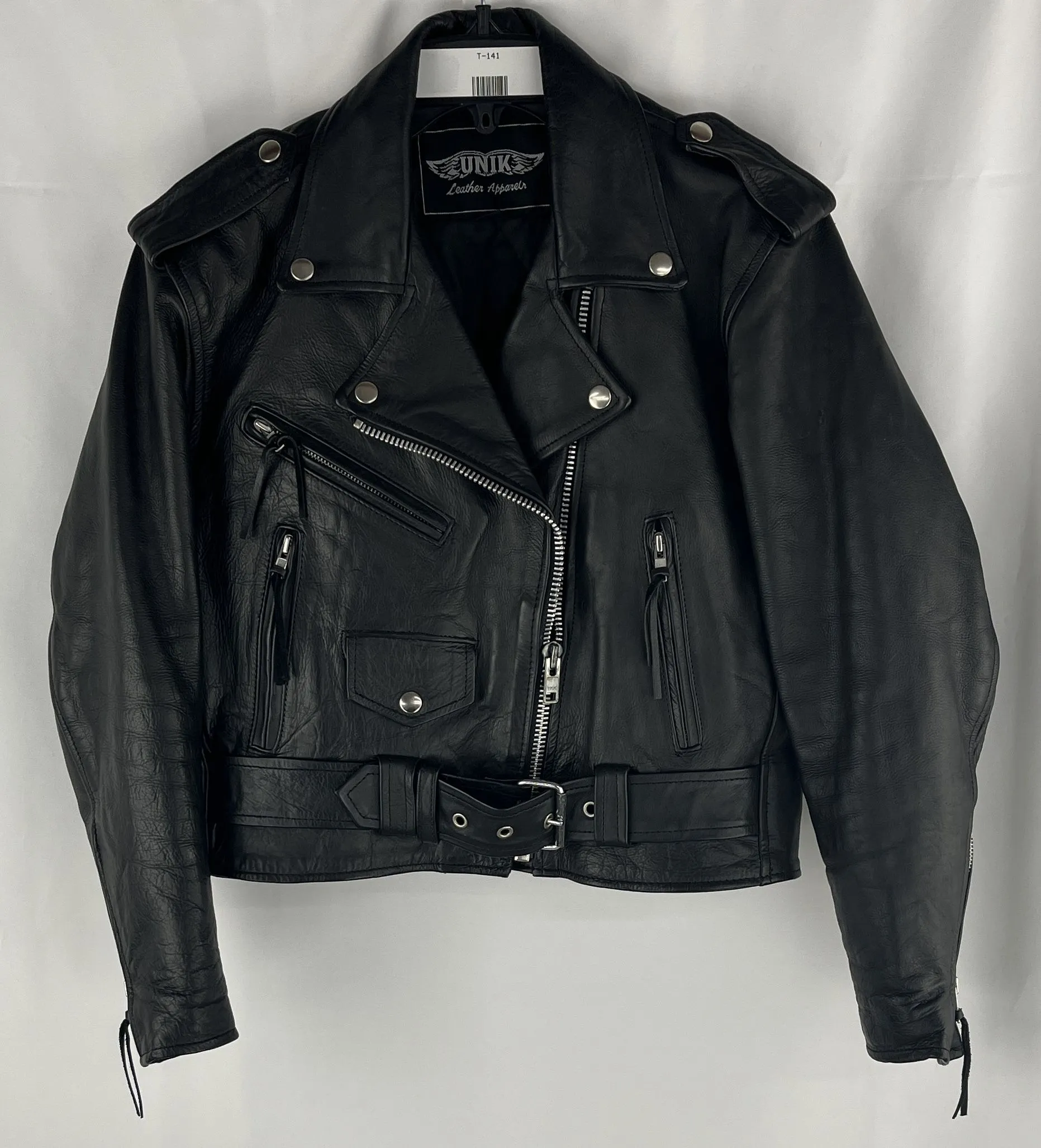 Unik Vintage Black Leather Cropped Moto Motorcycle Jacket Women's M