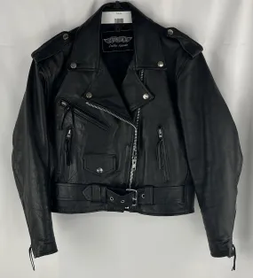 Unik Vintage Black Leather Cropped Moto Motorcycle Jacket Women's M