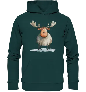 Unisex Bio-Hoodie mit Weihnachtsmotiv "Dicker Elch"