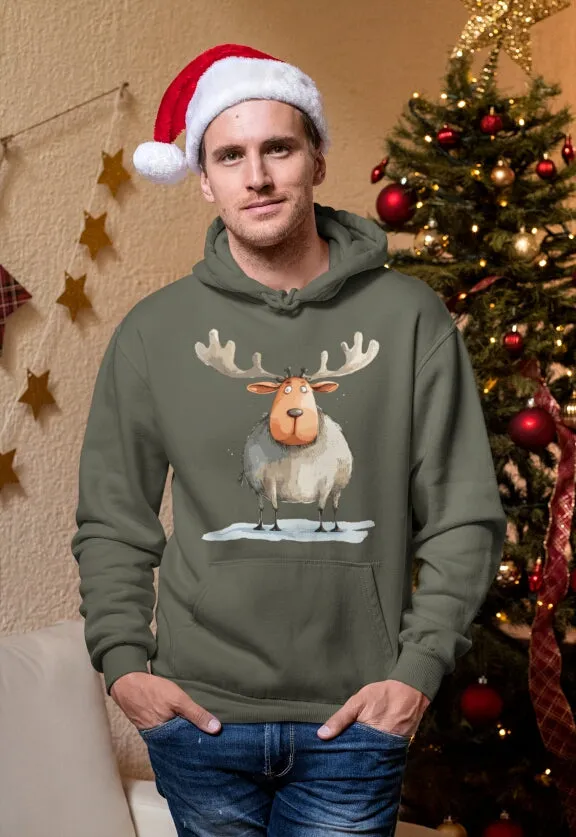 Unisex Bio-Hoodie mit Weihnachtsmotiv "Dicker Elch"