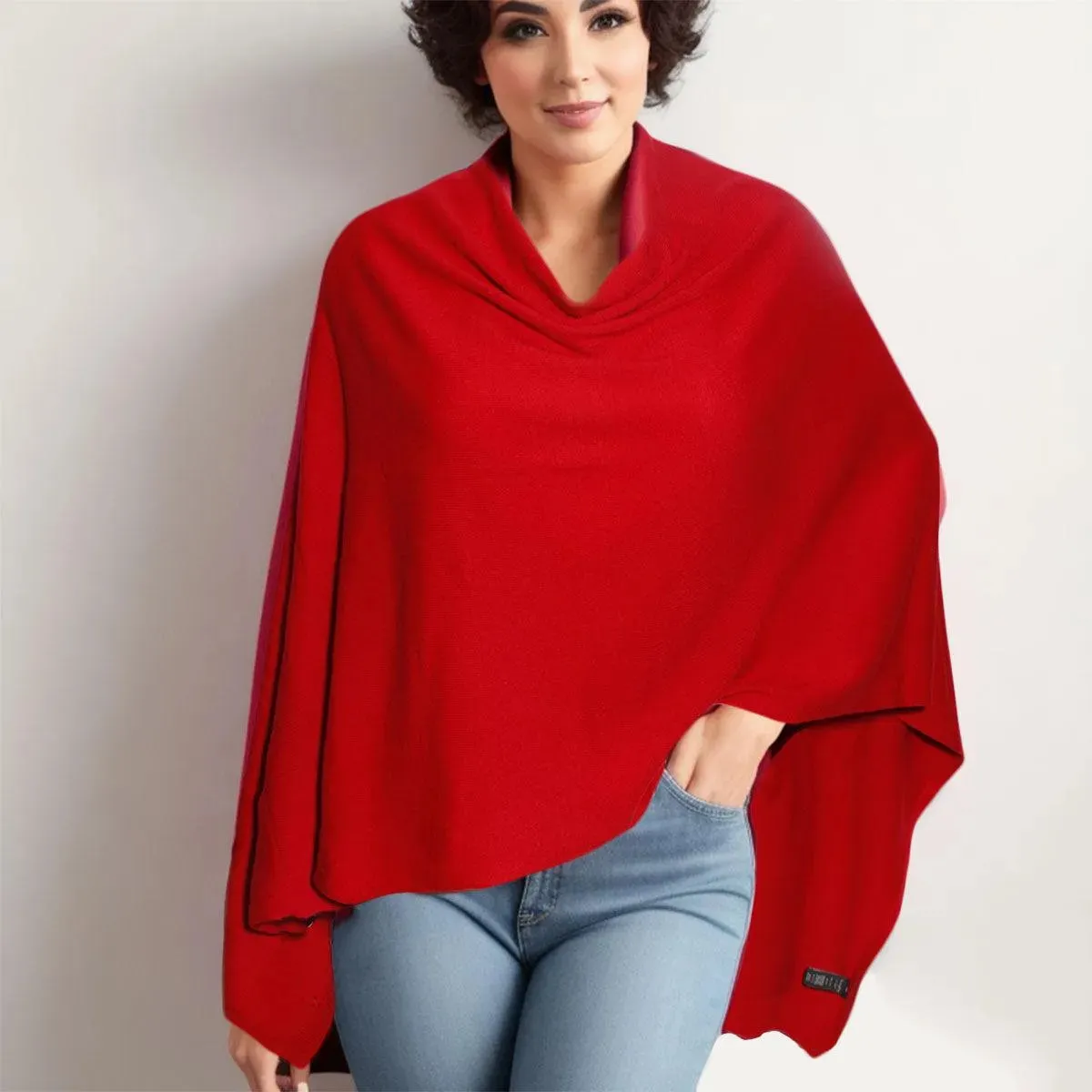 Upgrade your wardrobe with our Chic Red Scarf Poncho Wrap