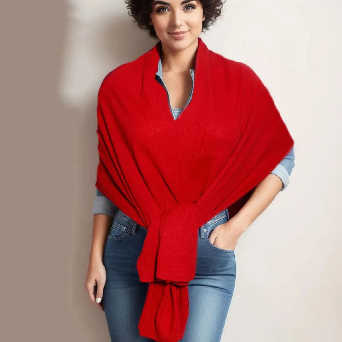 Upgrade your wardrobe with our Chic Red Scarf Poncho Wrap