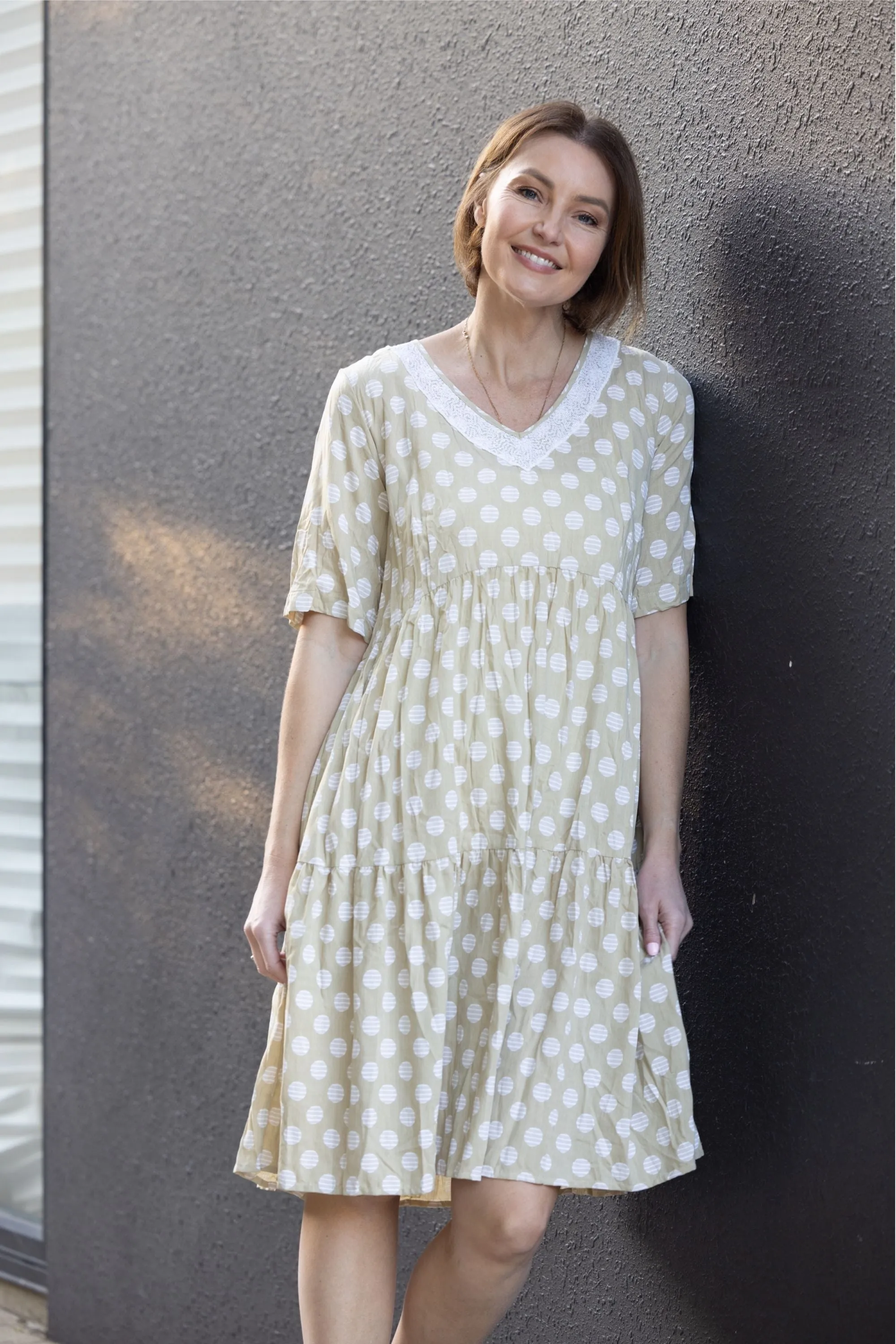 V NECK SPOT DRESS - CLM452