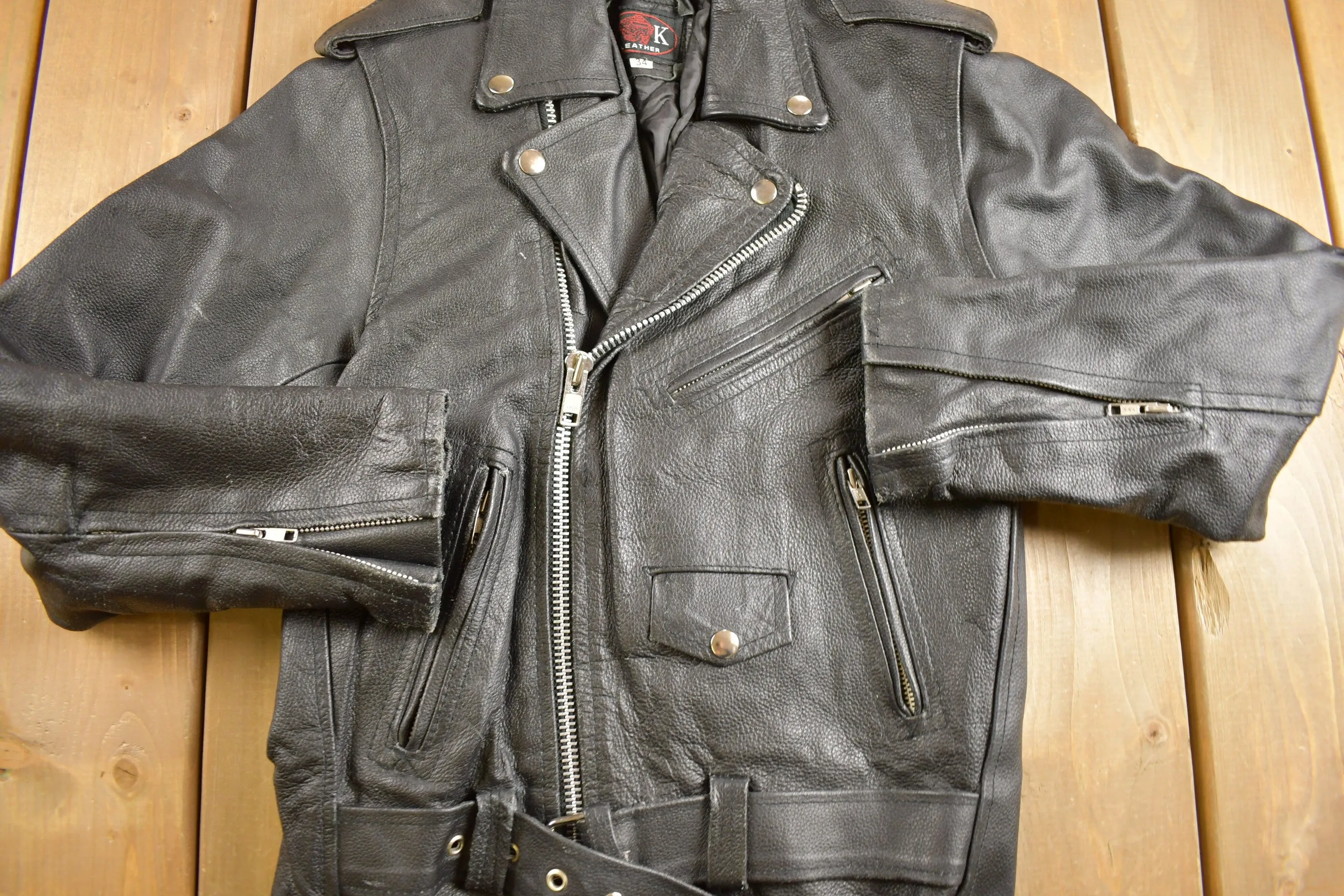 Vintage 1980s Leather Biker Jacket Size 34