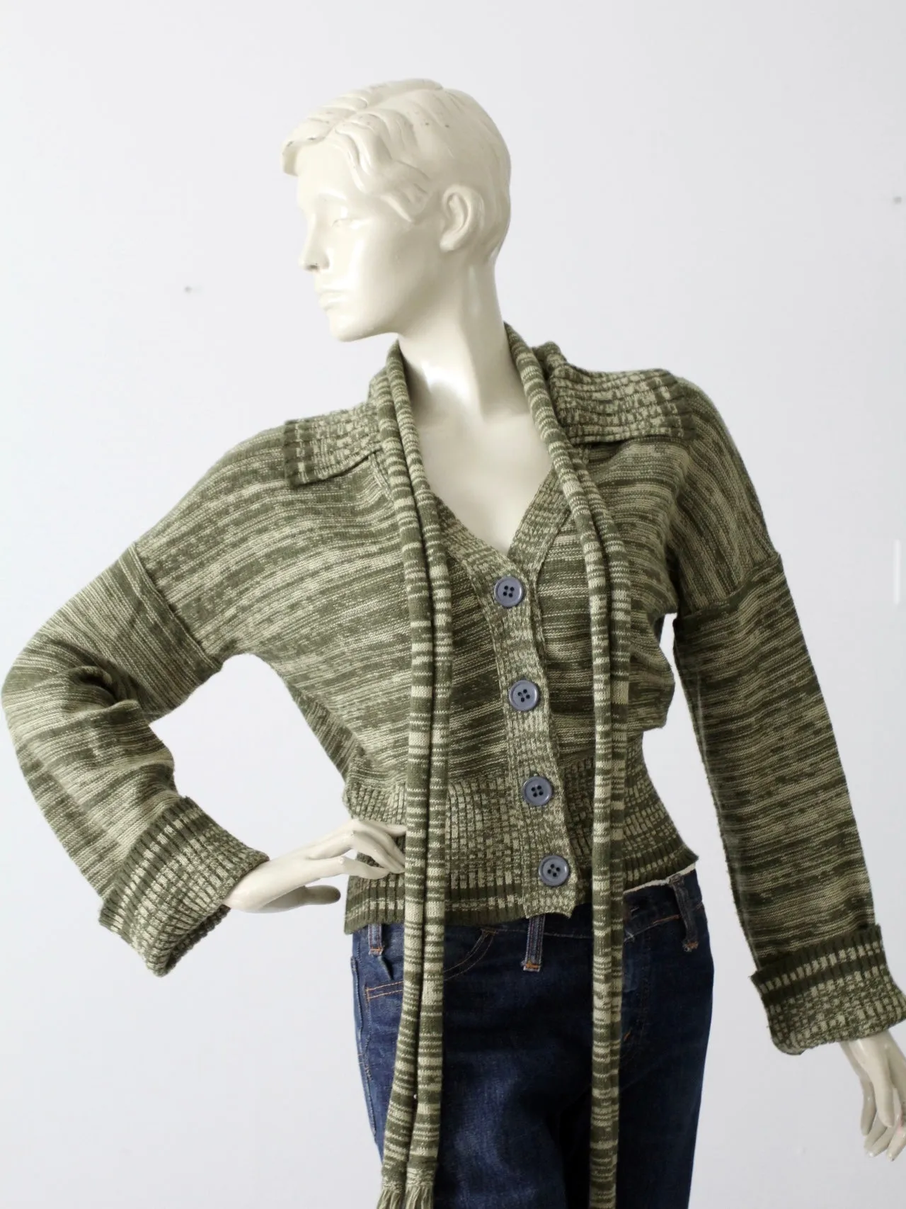 vintage 70s cardigan sweater with scarf