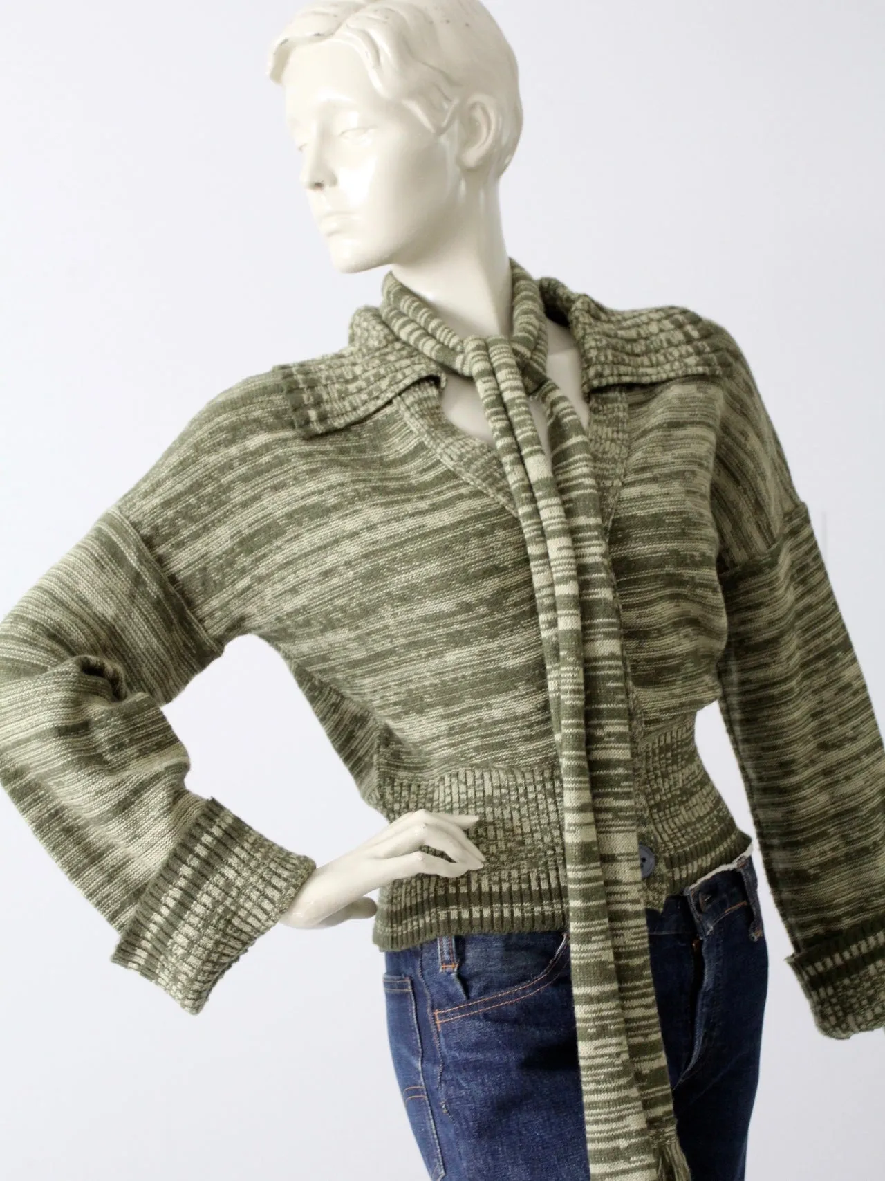 vintage 70s cardigan sweater with scarf