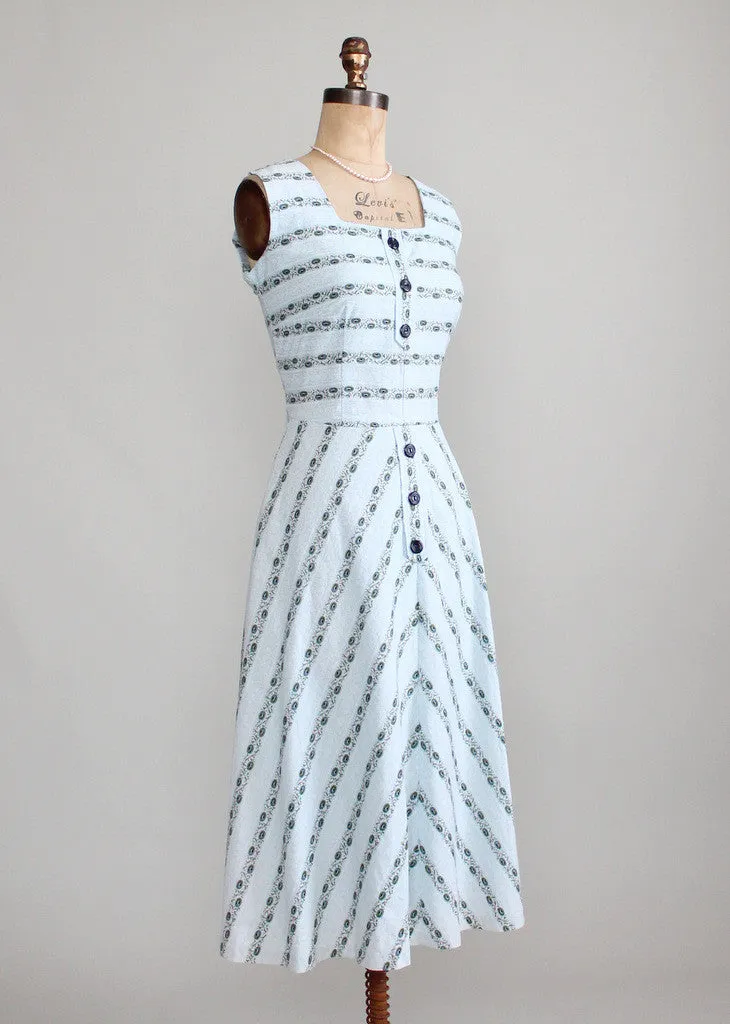 Vintage Late 1940s Floral Striped Cotton Sundress