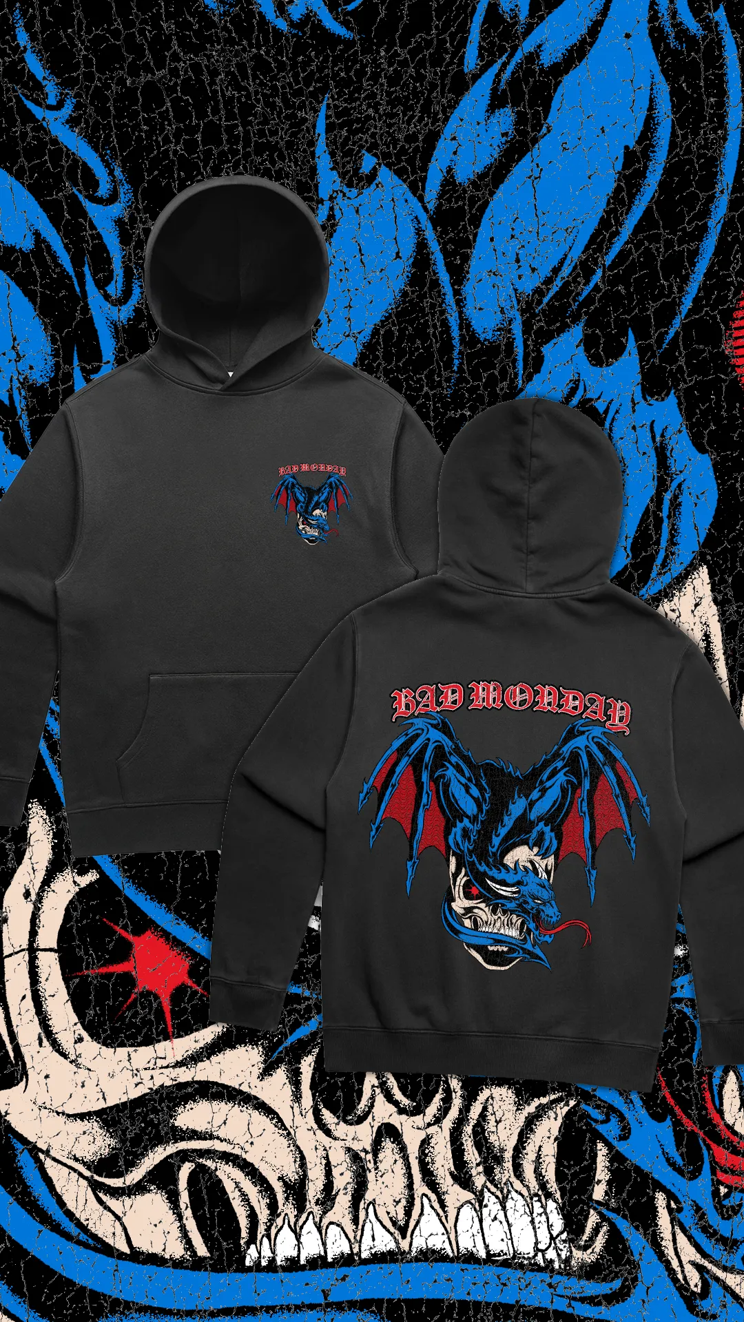 Vintage Relax Fit Dragon Skull Hoodie