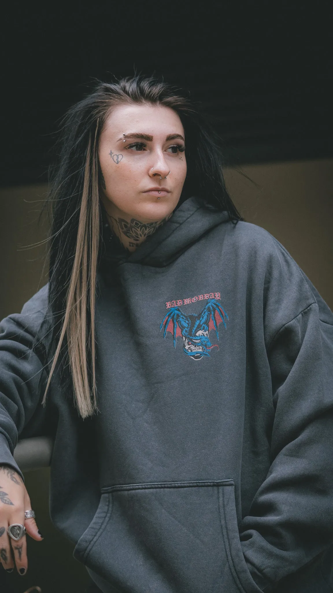 Vintage Relax Fit Dragon Skull Hoodie