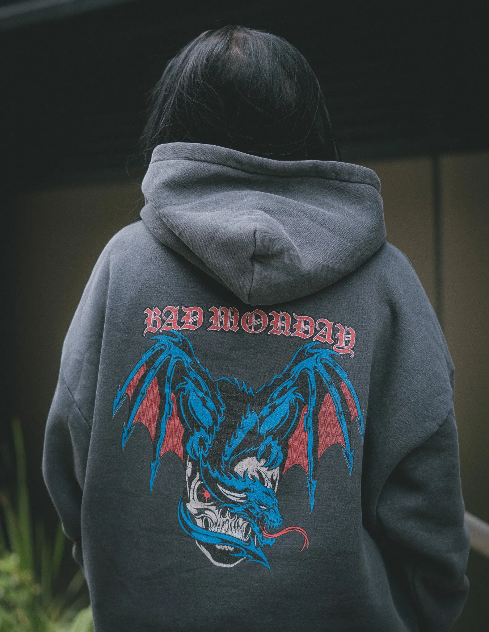 Vintage Relax Fit Dragon Skull Hoodie