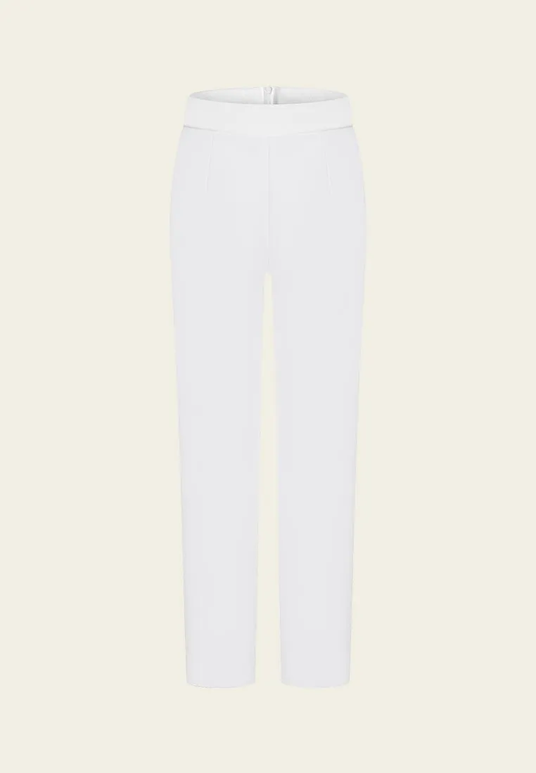 White Elastic Waist Straight-leg Pants