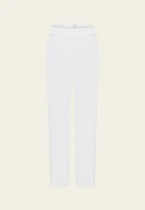 White Elastic Waist Straight-leg Pants