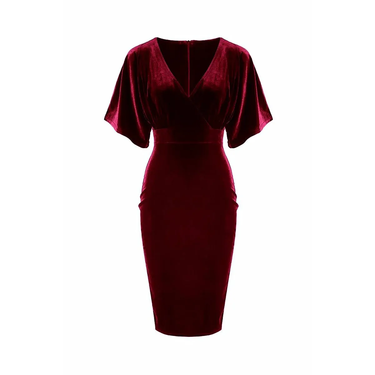 Wine Red Claret Velour Half Batwing Sleeve Crossover Top Wiggle Dress