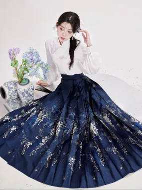 Wisteria Flower Rain Ma Mian Skirt - Modern Style Hanfu Mamianqun Daily Wear for Women