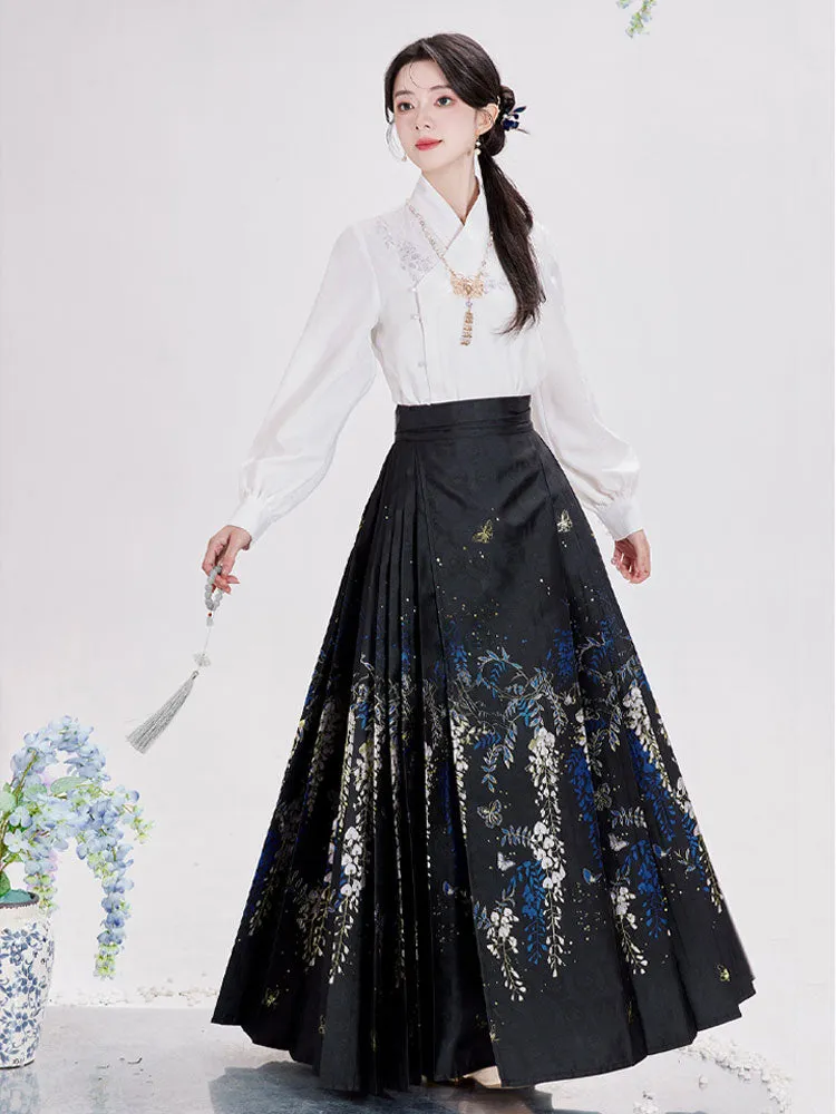 Wisteria Flower Rain Ma Mian Skirt - Modern Style Hanfu Mamianqun Daily Wear for Women