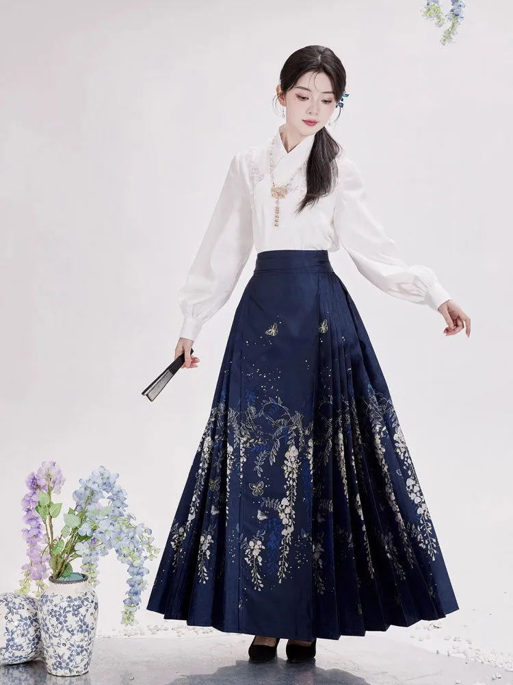 Wisteria Flower Rain Ma Mian Skirt - Modern Style Hanfu Mamianqun Daily Wear for Women