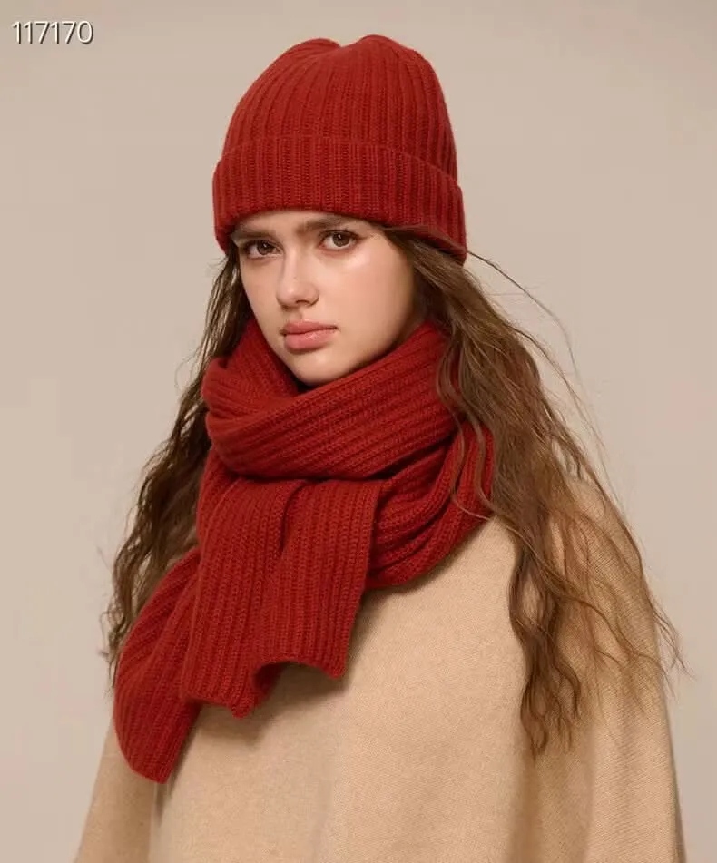 women's cashmere beanie hat and scarf set