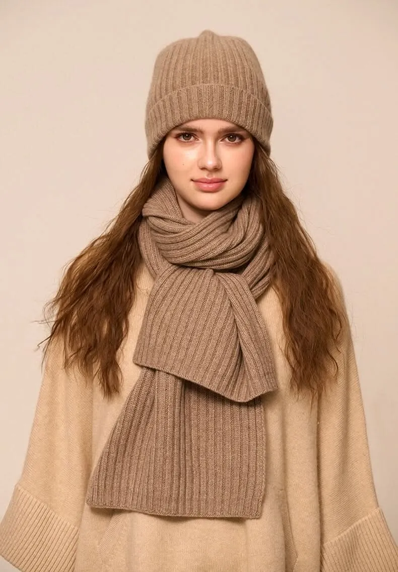 women's cashmere beanie hat and scarf set