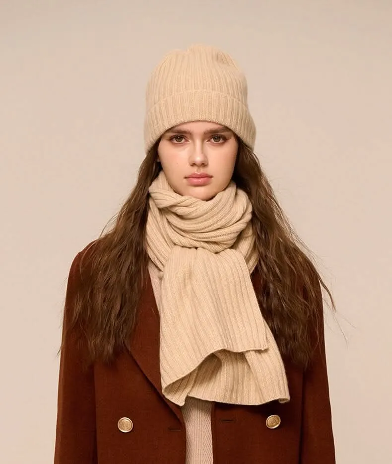 women's cashmere beanie hat and scarf set