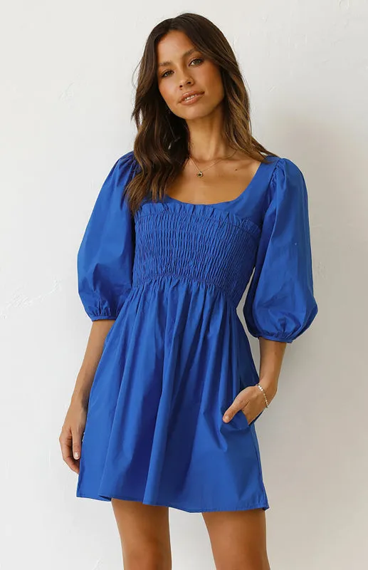 Women's Causal Friday Outfits Lantern Sleeves Dress | Solid Color Dress | Cute Short Dress