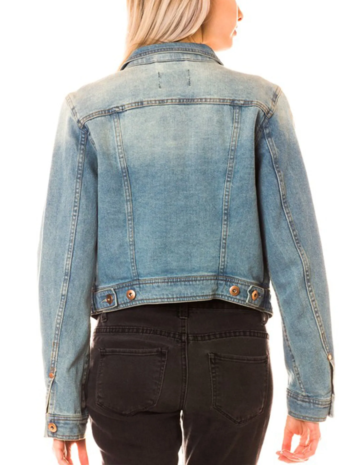 Women's Classic Long Sleeve Cropped Basic Denim Jacket