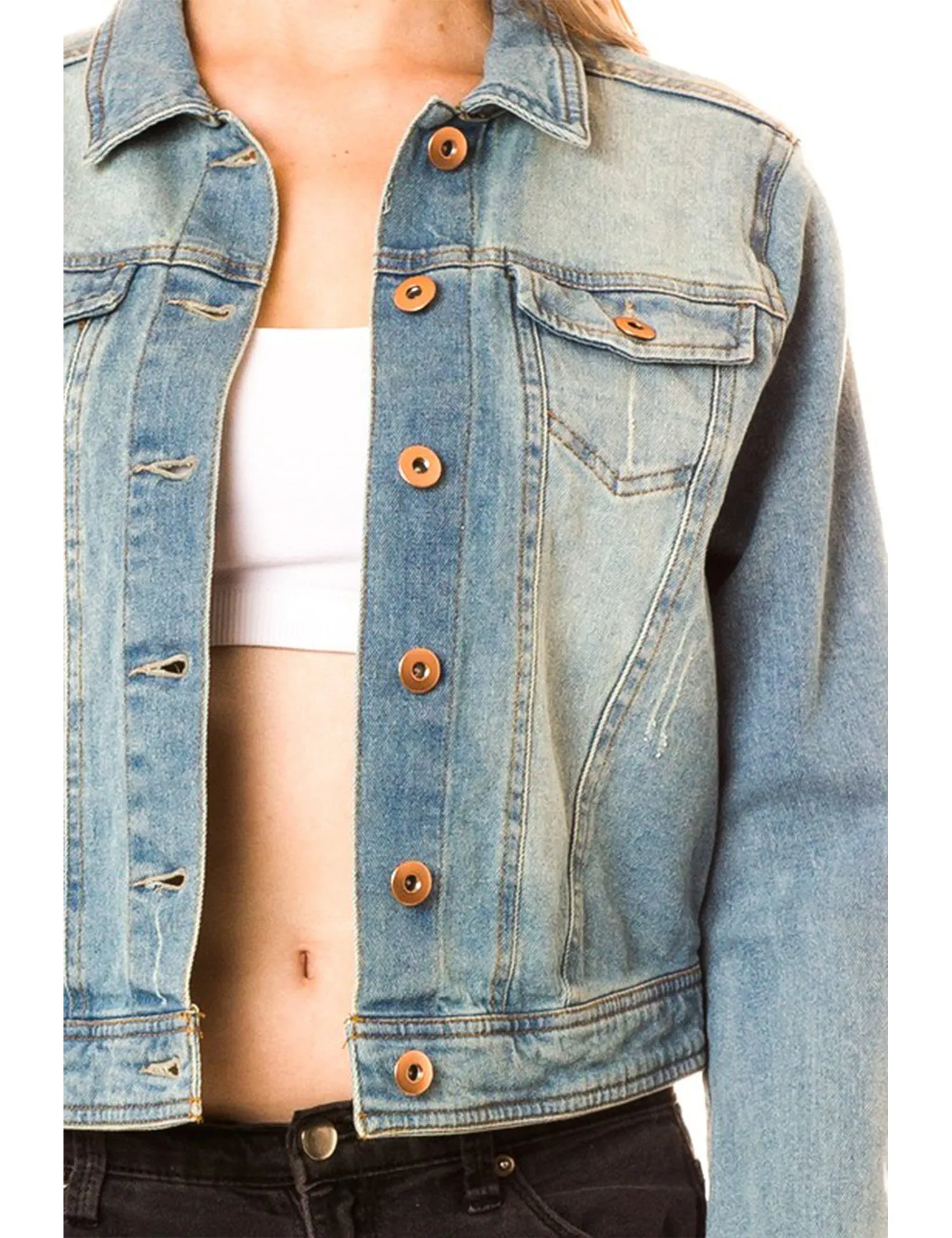 Women's Classic Long Sleeve Cropped Basic Denim Jacket