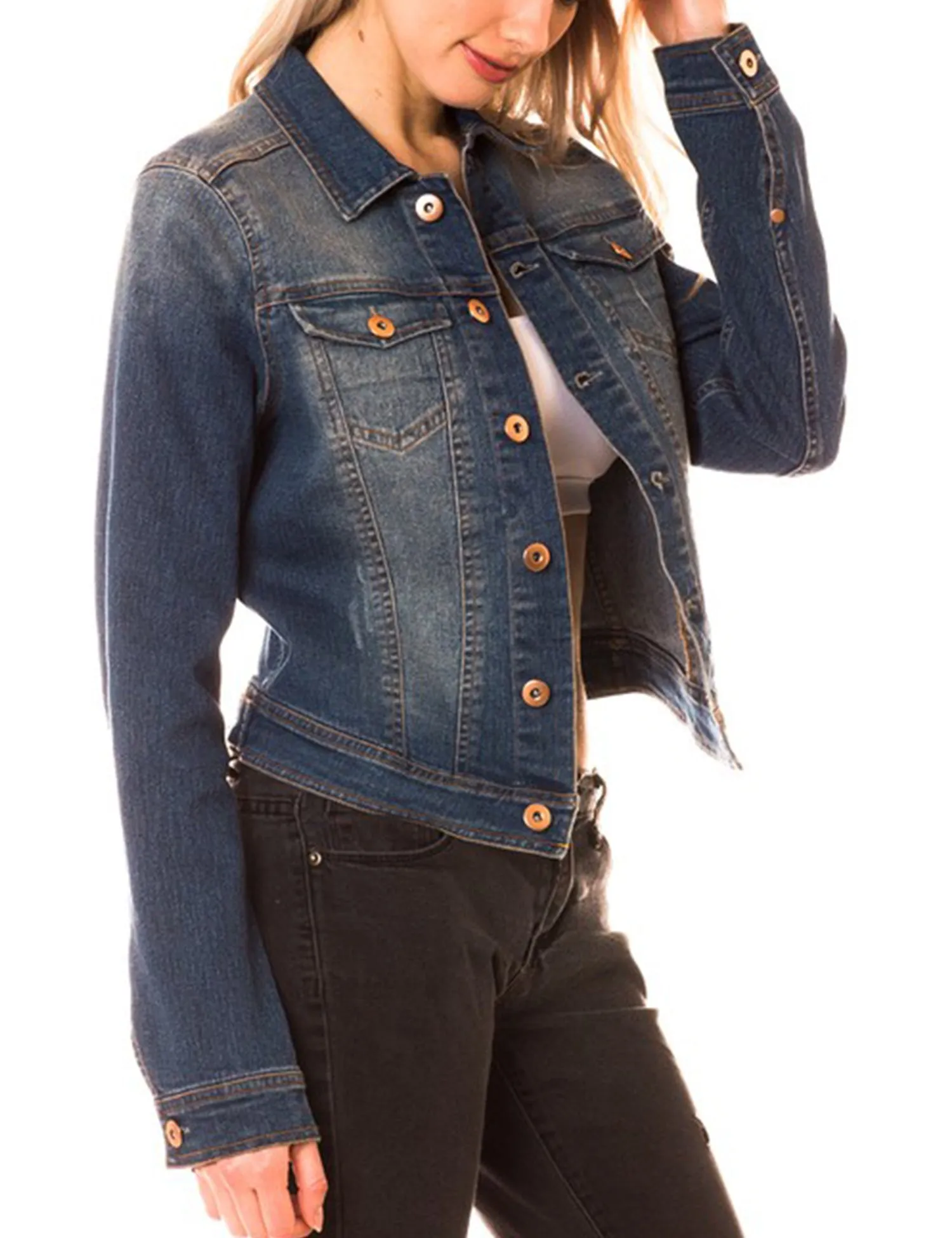 Women's Classic Long Sleeve Cropped Basic Denim Jacket