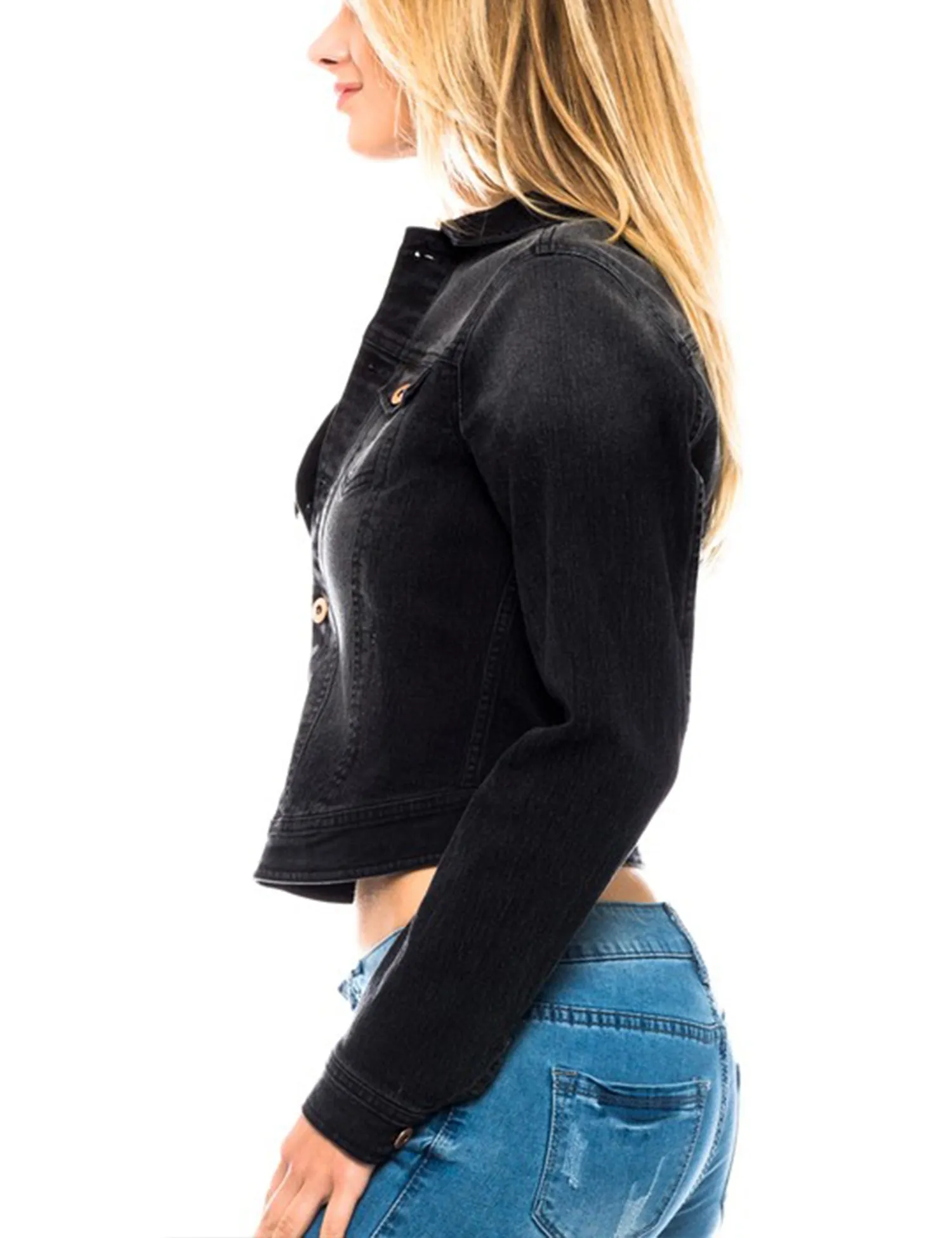 Women's Classic Long Sleeve Cropped Basic Denim Jacket